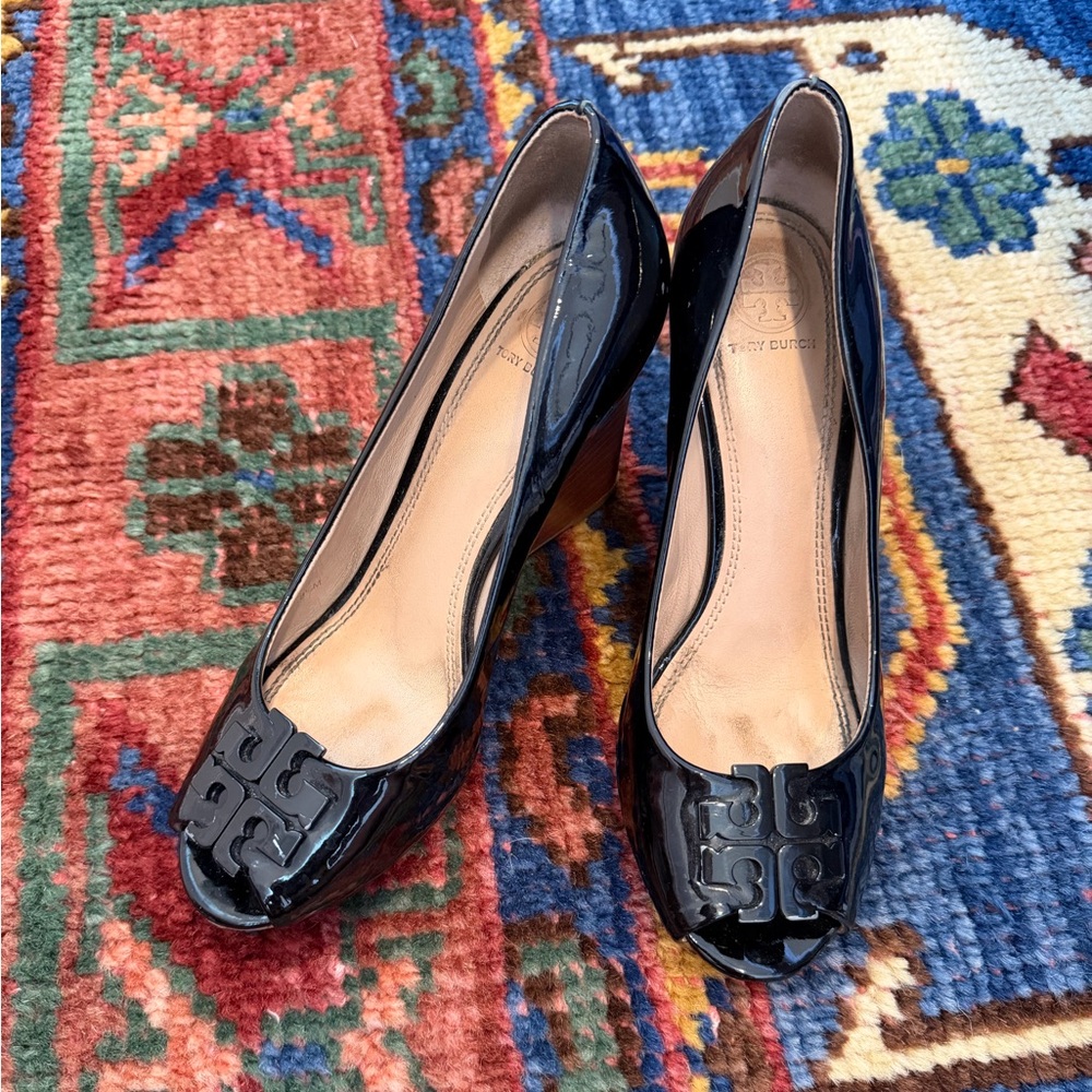 Tory Burch Patent Leather Wedge Pumps